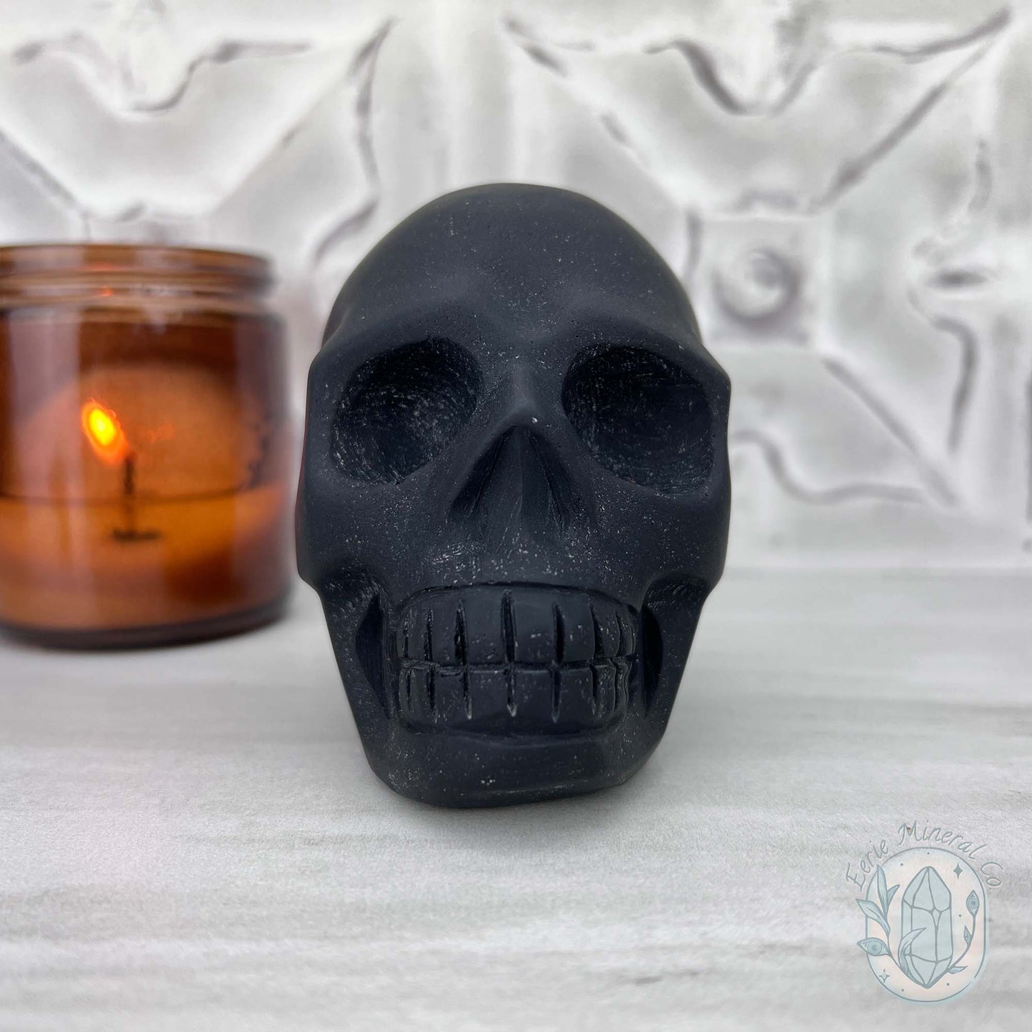 Black Obsidian Skull Carving with Matte Finish