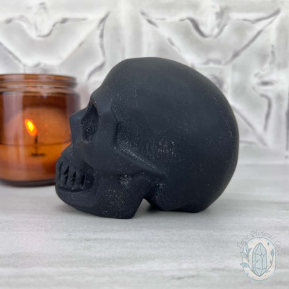 Black Obsidian Skull Carving with Matte Finish