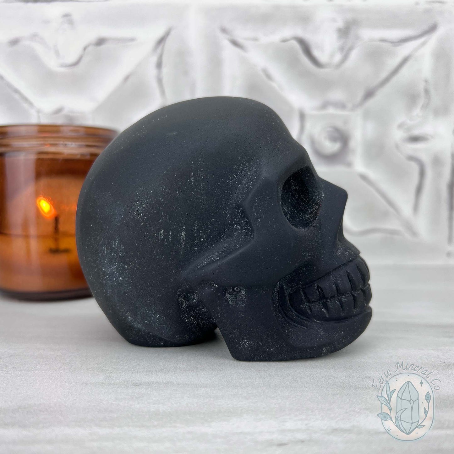 Black Obsidian Skull Carving with Matte Finish