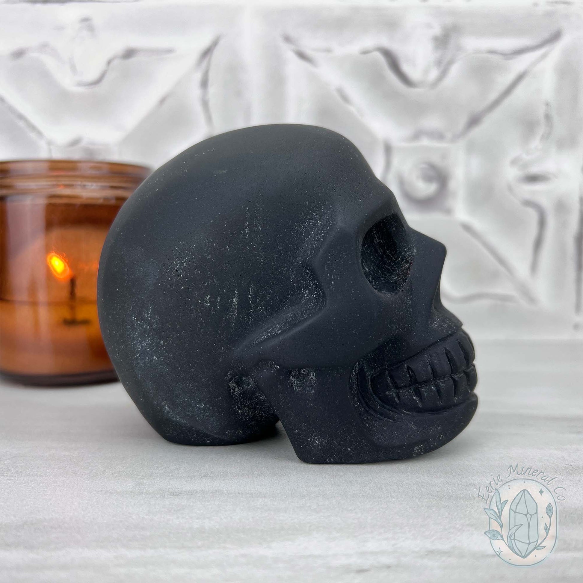 Black Obsidian Skull Carving with Matte Finish