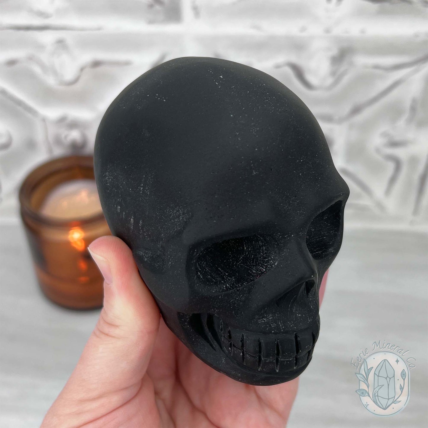 Black Obsidian Skull Carving with Matte Finish
