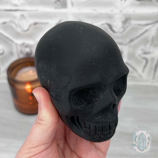 Black Obsidian Skull Carving with Matte Finish