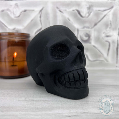 Black Obsidian Skull Carving with Matte Finish