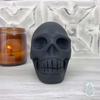 Black Obsidian Skull Carving with Matte Finish