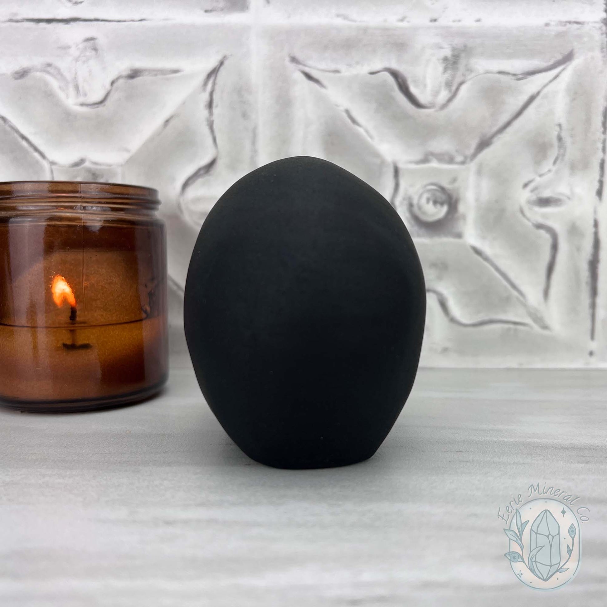 Black Obsidian Skull Carving with Matte Finish