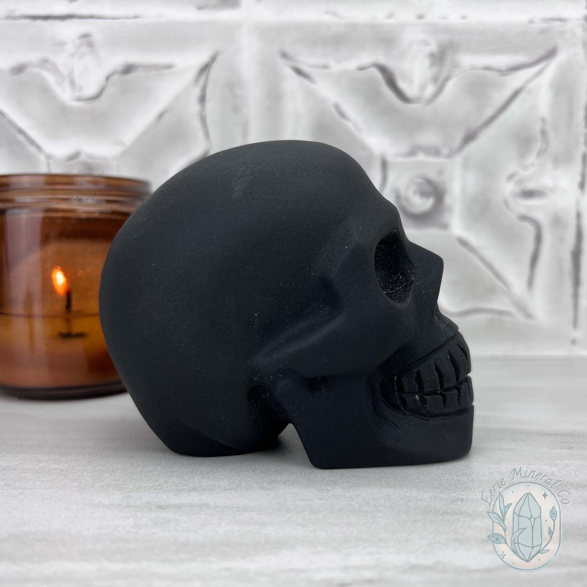 Black Obsidian Skull Carving with Matte Finish
