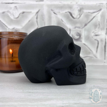 Black Obsidian Skull Carving with Matte Finish