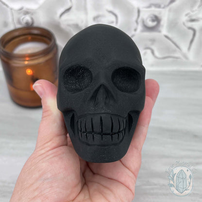Black Obsidian Skull Carving with Matte Finish