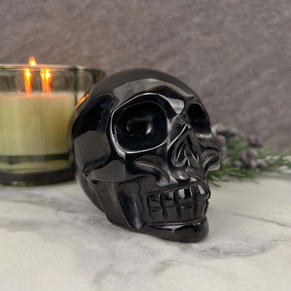 3.5" Polished Black Obsidian Skull Carving