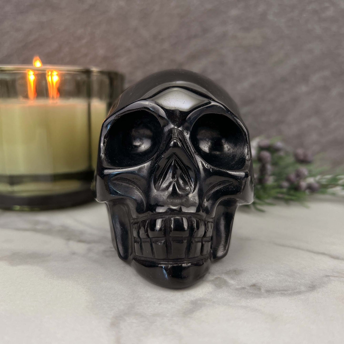 3.5" Polished Black Obsidian Skull Carving