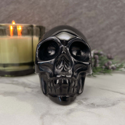3.5" Polished Black Obsidian Skull Carving