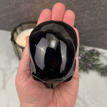 3.5" Polished Black Obsidian Skull Carving