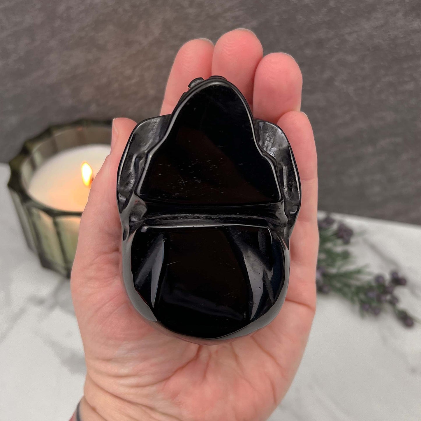 3.5" Polished Black Obsidian Skull Carving
