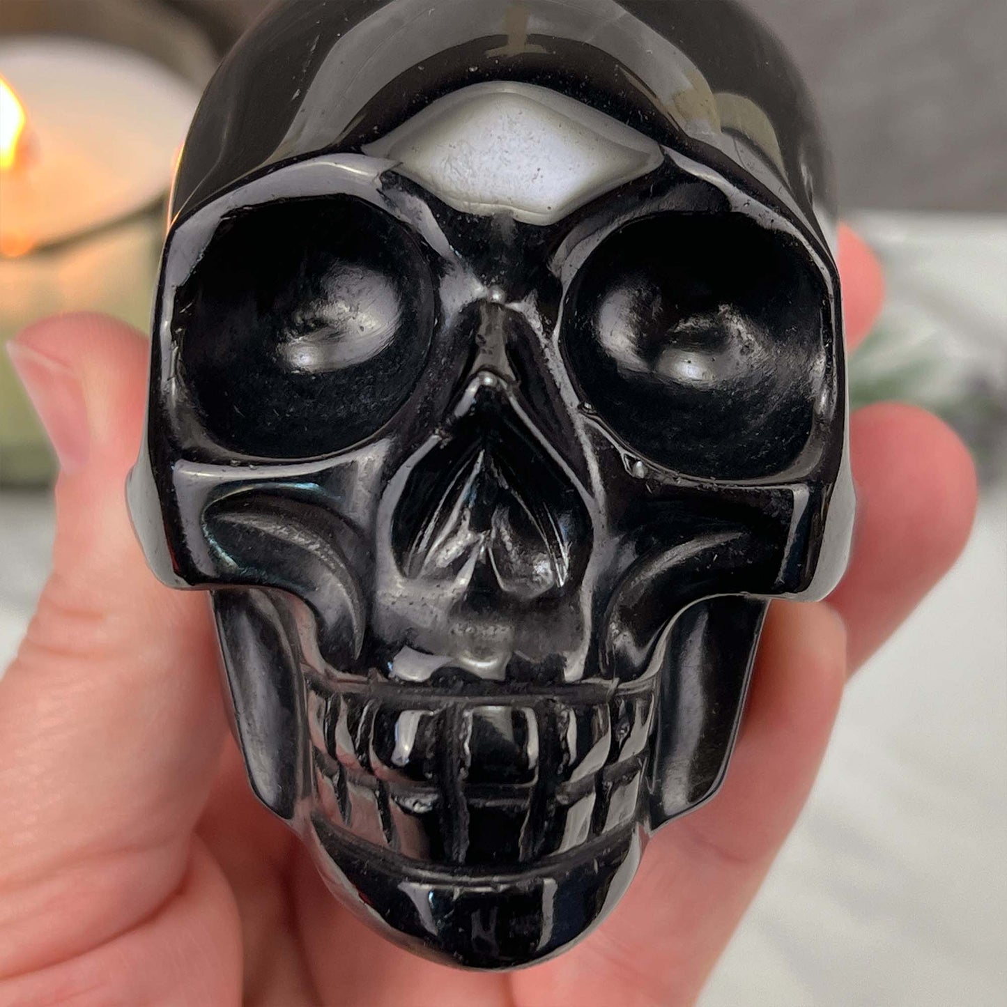3.5" Polished Black Obsidian Skull Carving