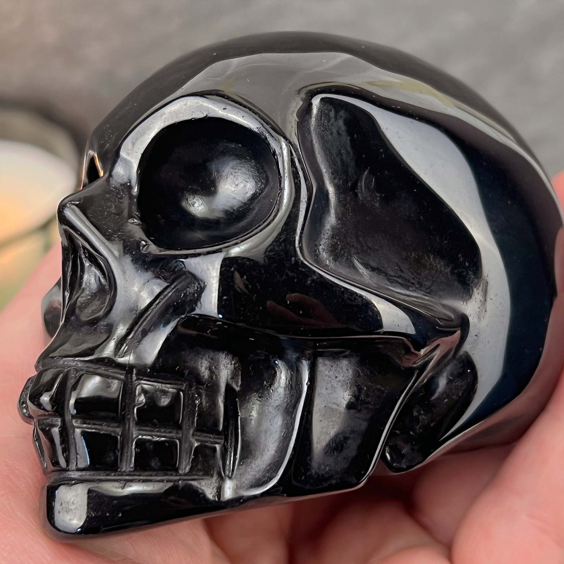 3.5" Polished Black Obsidian Skull Carving