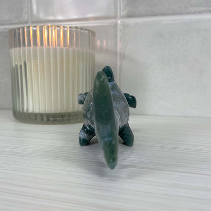 Polished Moss Agate Hammerhead Carving