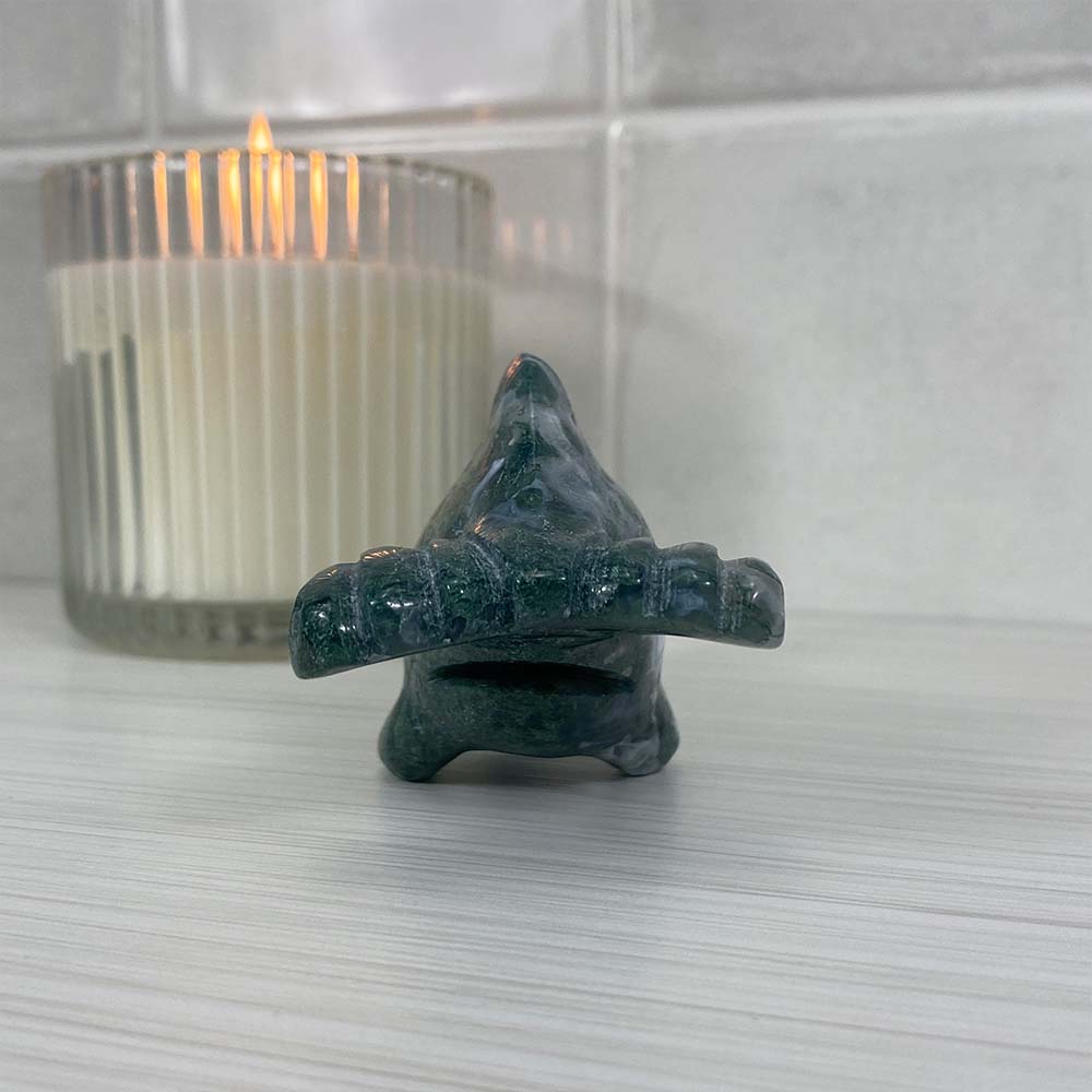 Polished Moss Agate Hammerhead Carving