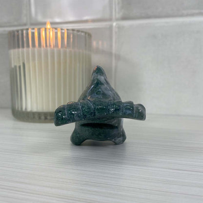 Polished Moss Agate Hammerhead Carving