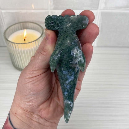Polished Moss Agate Hammerhead Carving