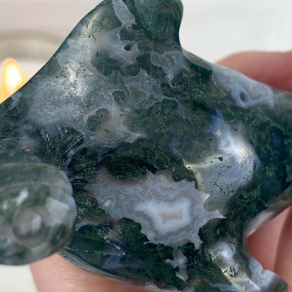 Polished Moss Agate Hammerhead Carving