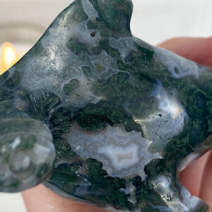 Polished Moss Agate Hammerhead Carving