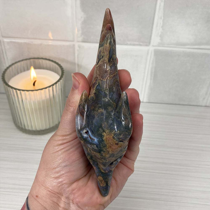 Polished Moss Agate Sailfish Carving