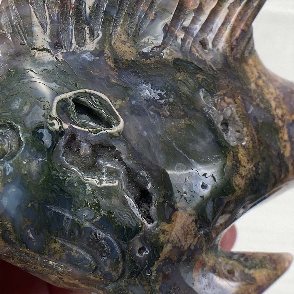 Polished Moss Agate Sailfish Carving