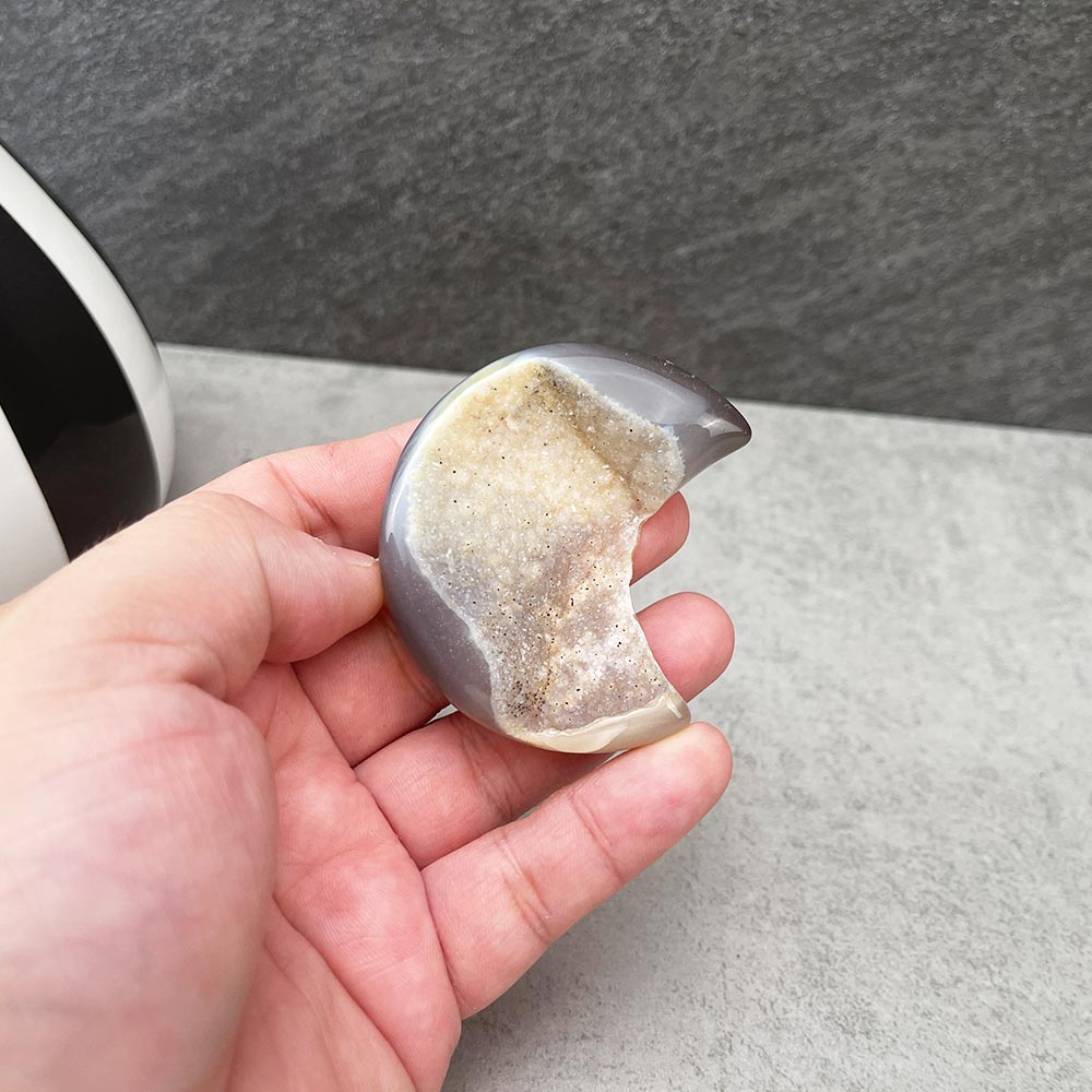 Natural Flower Agate Moon Carving