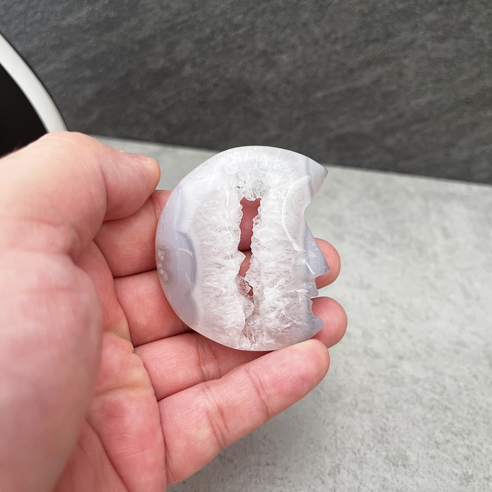 Natural Flower Agate Moon Carving