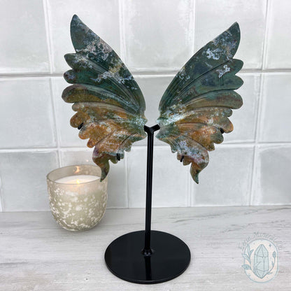 Polished Ocean Jasper Butterfly Wings on Stand