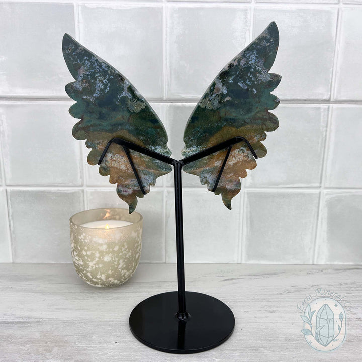 Polished Ocean Jasper Butterfly Wings on Stand