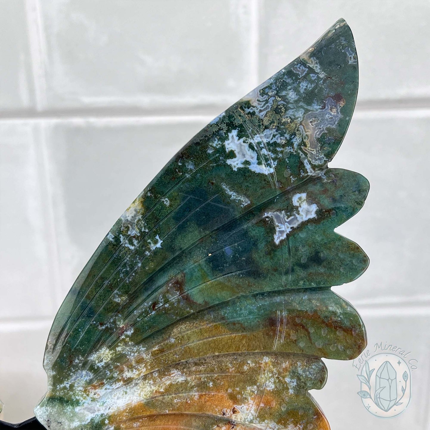 Polished Ocean Jasper Butterfly Wings on Stand