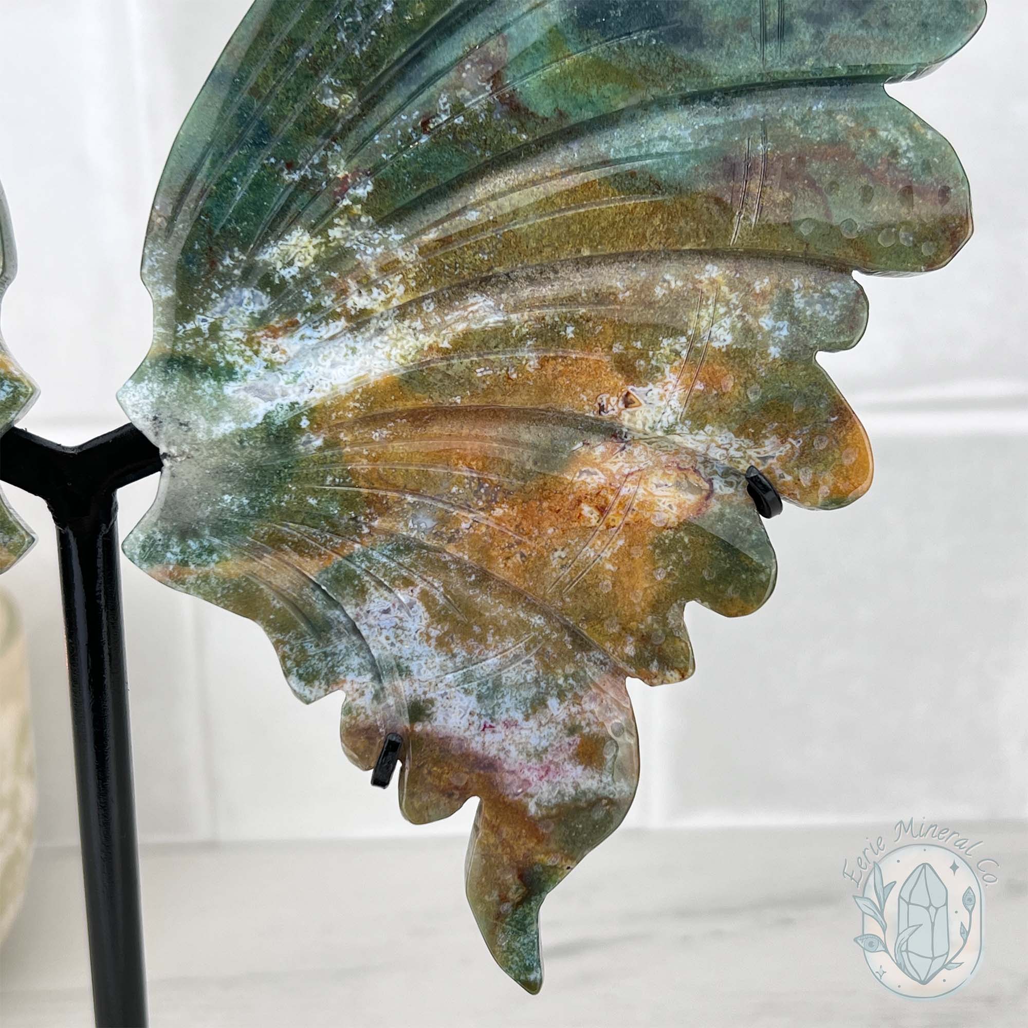 Ocean Jasper factory butterfly wings with stand