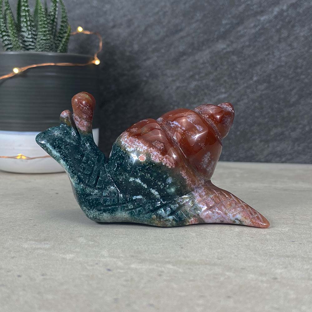 Polished Ocean Jasper Snail Carvings