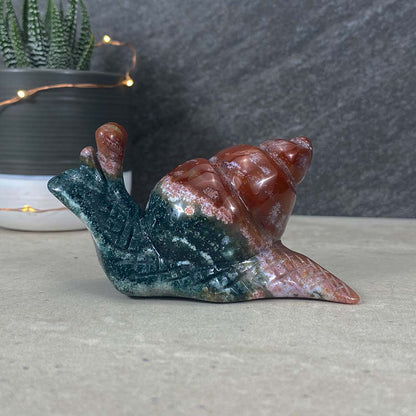 Polished Ocean Jasper Snail Carvings