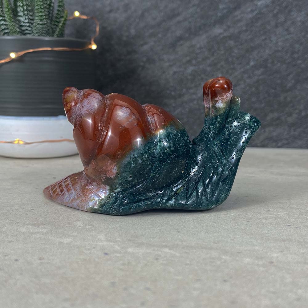 Polished Ocean Jasper Snail Carvings