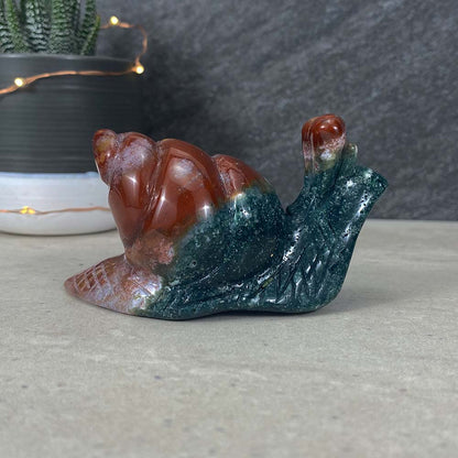 Polished Ocean Jasper Snail Carvings