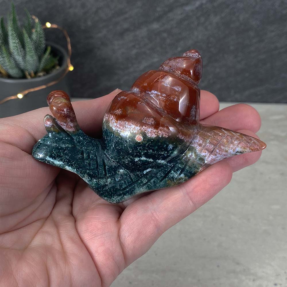 Polished Ocean Jasper Snail Carvings