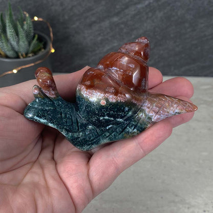 Polished Ocean Jasper Snail Carvings