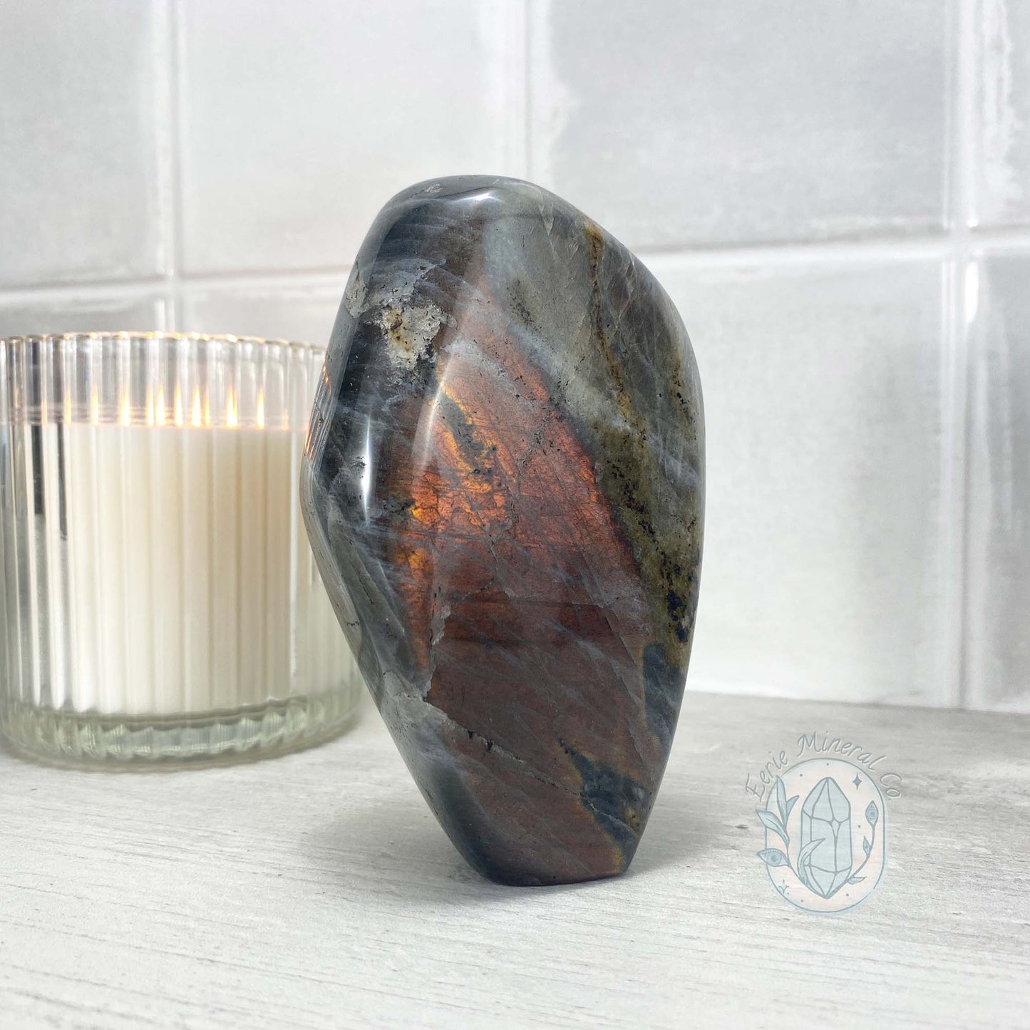 Polished Fiery Orange Flash Labradorite Freeform