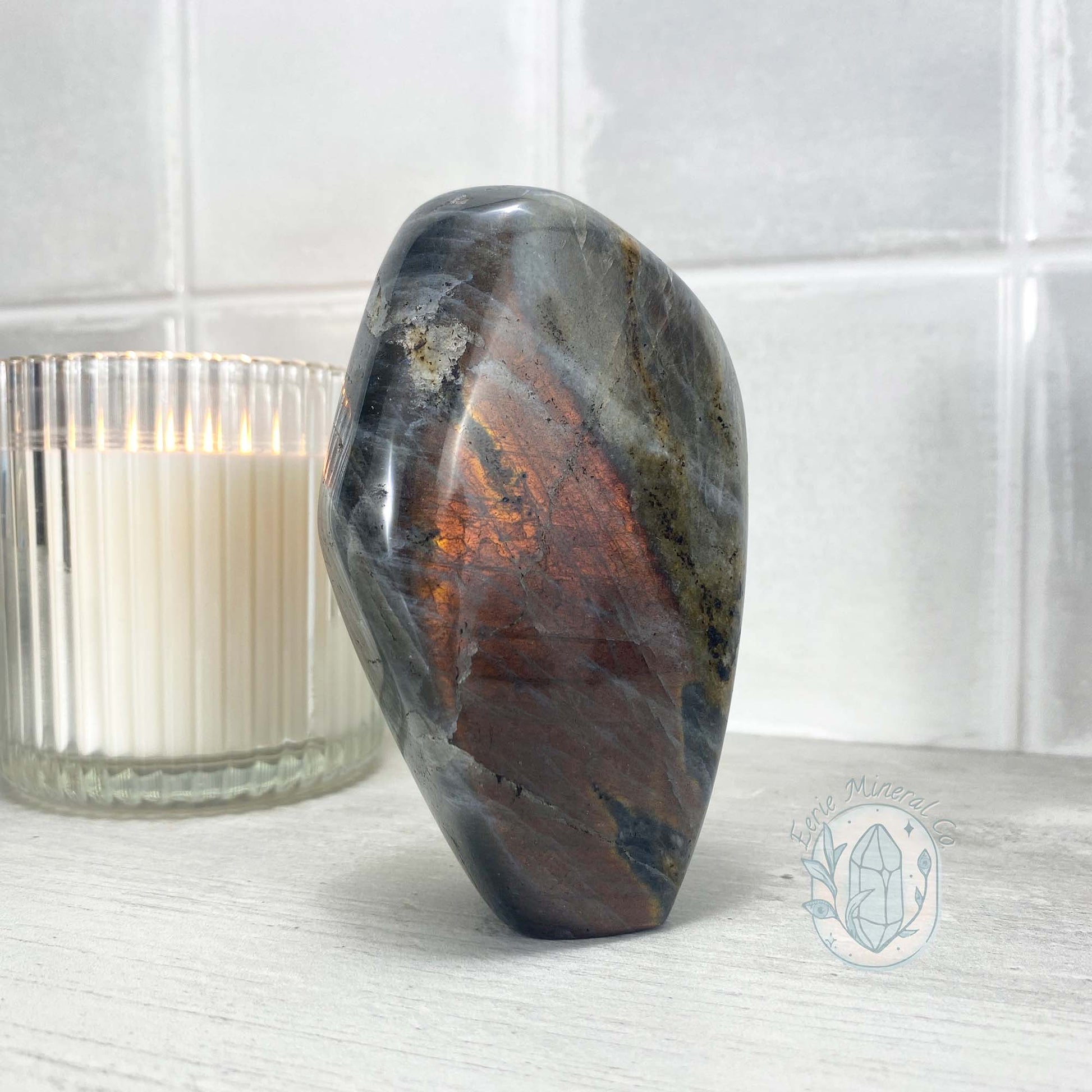 Polished Fiery Orange Flash Labradorite Freeform