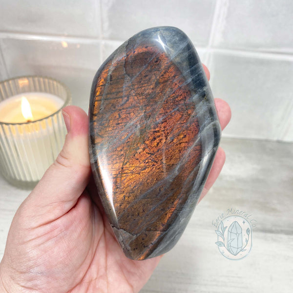 Polished Fiery Orange Flash Labradorite Freeform