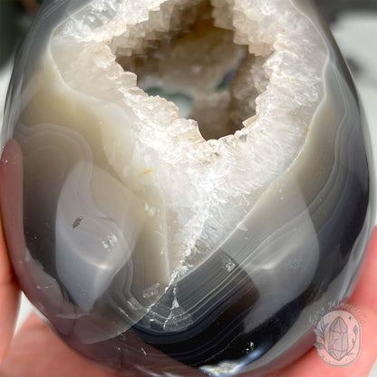Orca Agate with Quartz Geode Egg with Display Stand