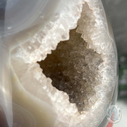 Orca Agate with Quartz Geode Egg with Display Stand