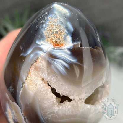 Orca Agate with Quartz Geode Egg with Display Stand