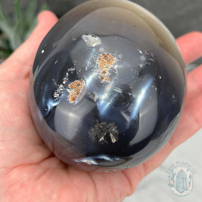 Orca Agate with Quartz Geode Egg with Display Stand