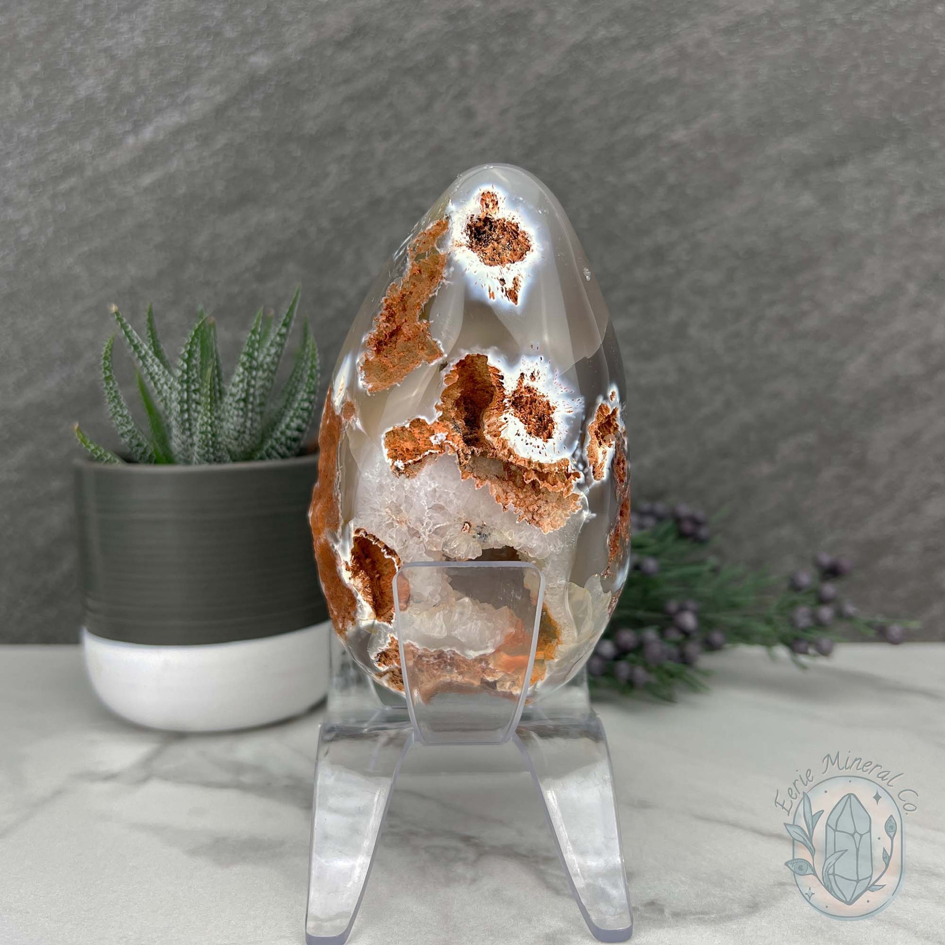 Orca Agate Geode Egg with Display Stand