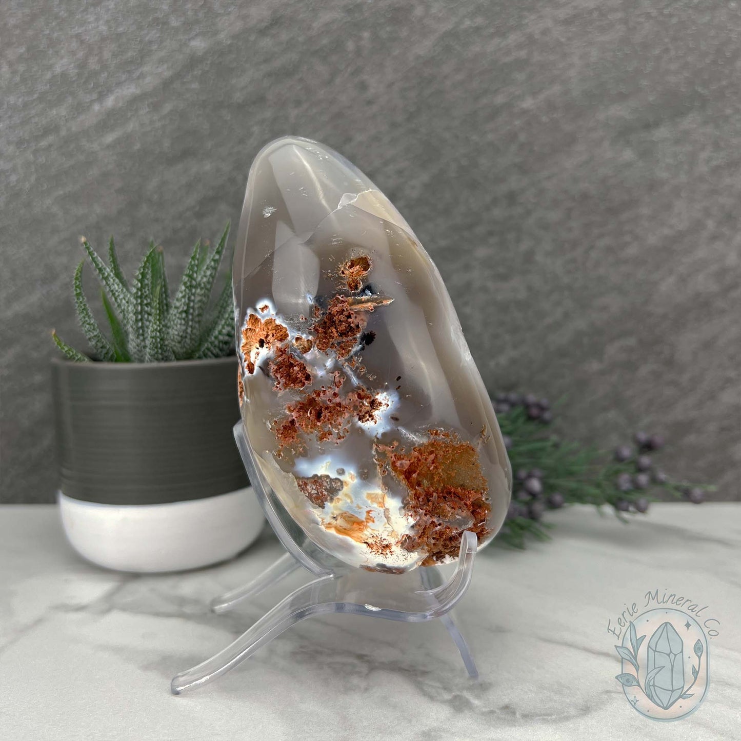 Orca Agate Geode Egg with Display Stand