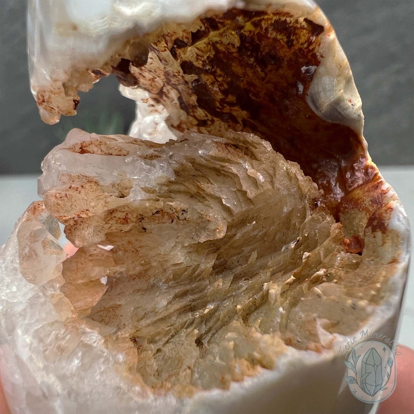 Orca Agate with Quartz Geode Egg with Display Stand
