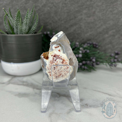 Orca Agate with Quartz Geode Egg with Display Stand
